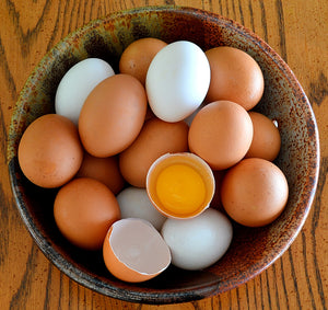 farm fresh eggs in a bowl